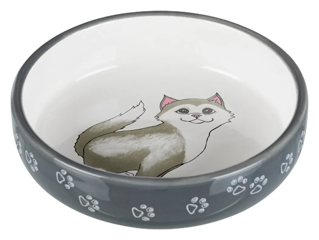 Keramikskål för kortnosiga katter, 0.3 l/ø 15 cm, grå