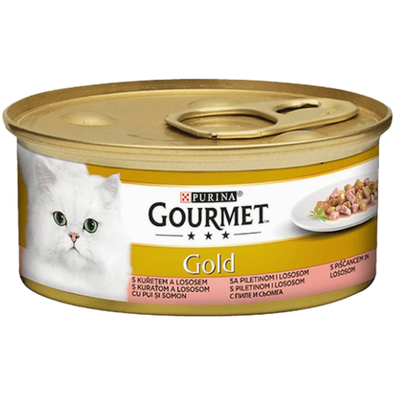 Lakse- og kyllingbiter i saus 24 x 85g - Katt - Kattefôr & kattemat - Våtfôr og våtmat - Purina Gourmet Gold