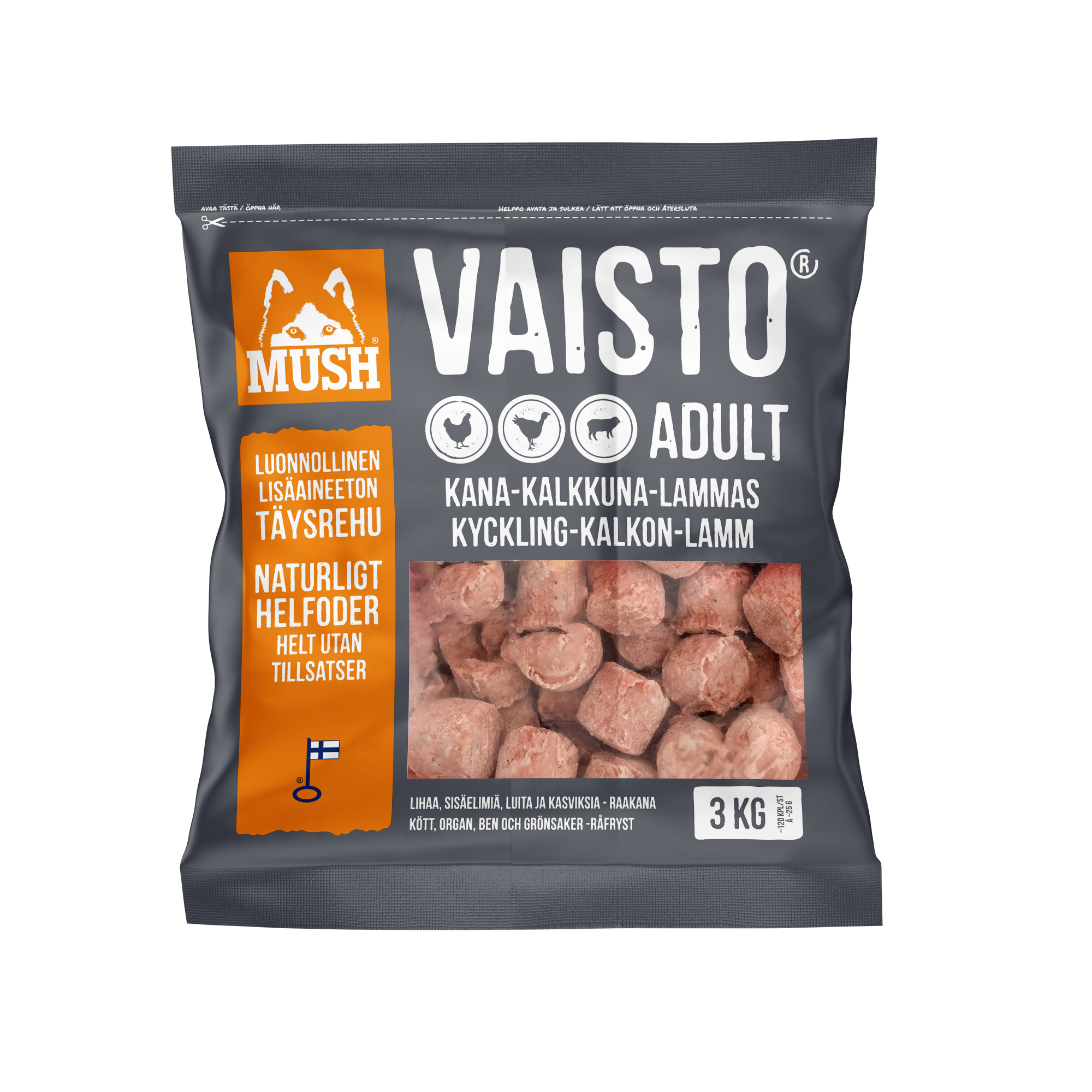 Mush - Vaisto Kyckling-Kalkon-Lamm Grå 3 kg - Hund - Hundmat & hundfoder - ZOO.se