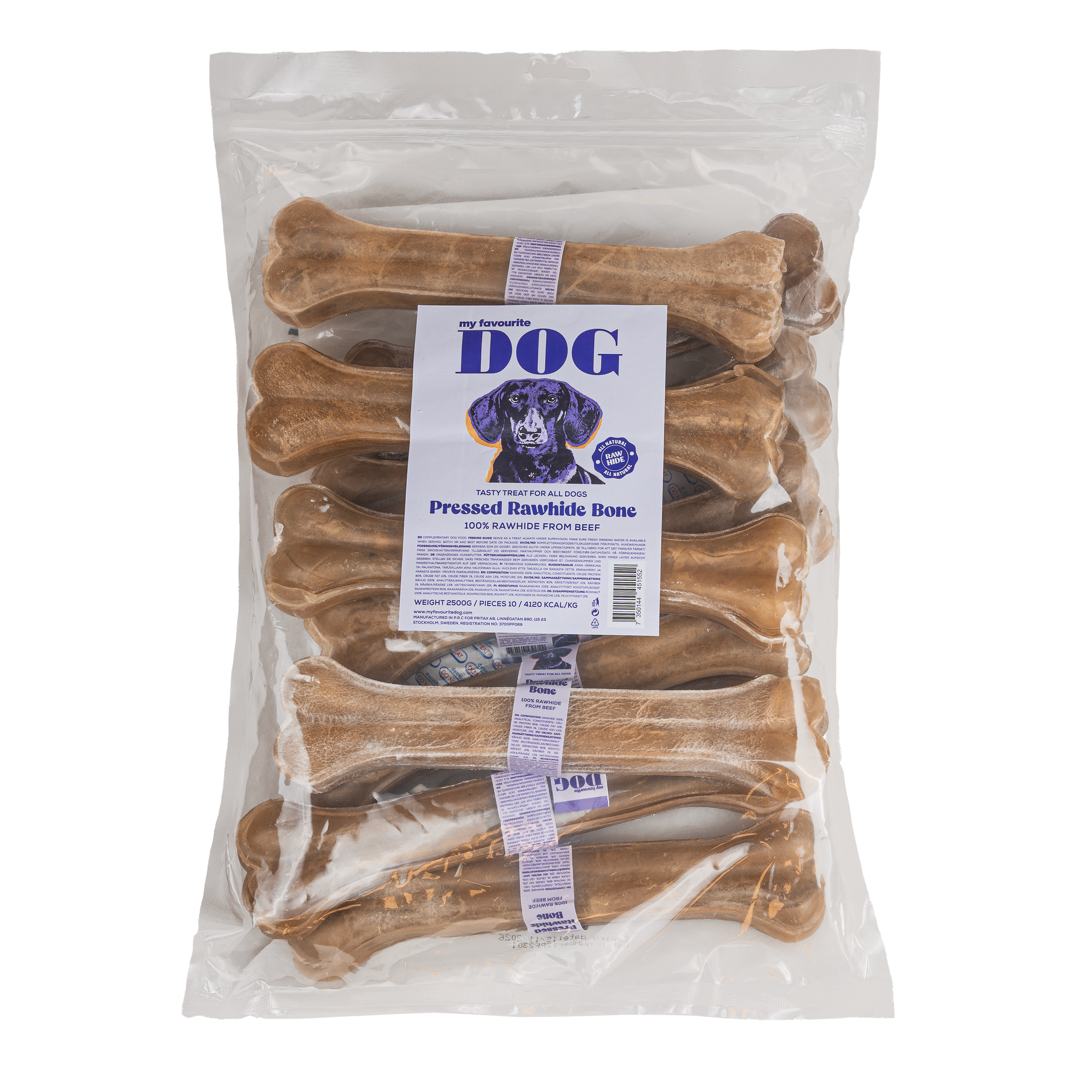 My favourite DOG - Pressed Rawhide chew Bone - Natural 26 cm, 10-pack - Hund - ZOO.se