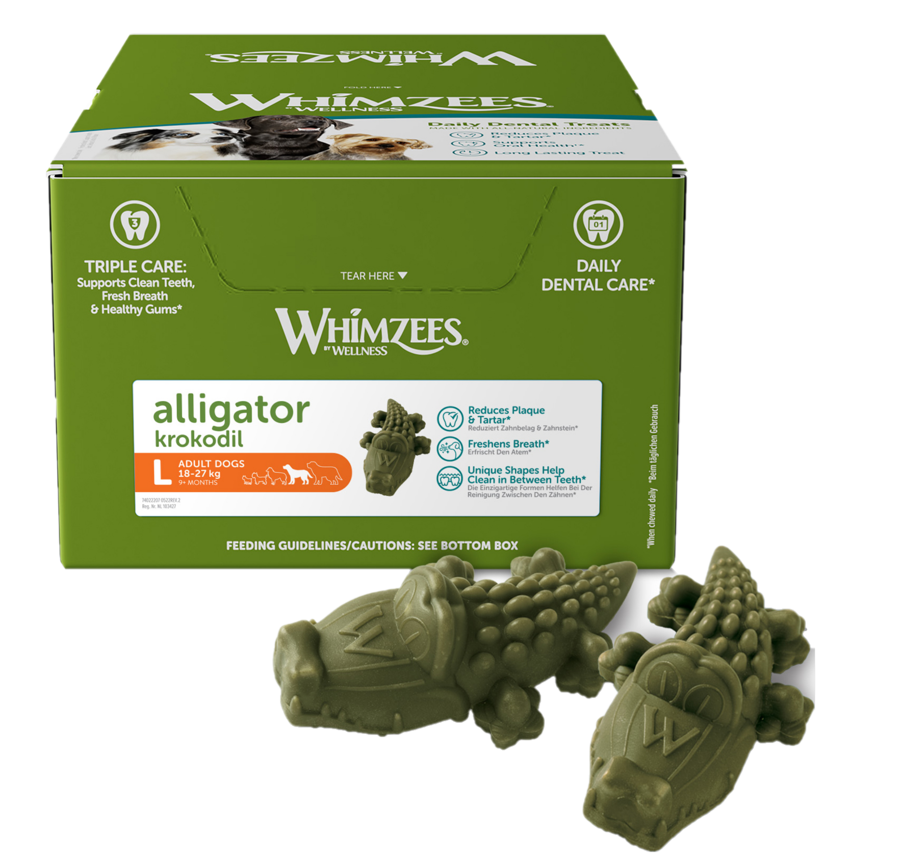 Whimzees - Alligator Veggie Large 30 stk. - Hund - Hundegodbiter & tyggebein - Dental tyggebein & tanntyggebein - ZOO.no
