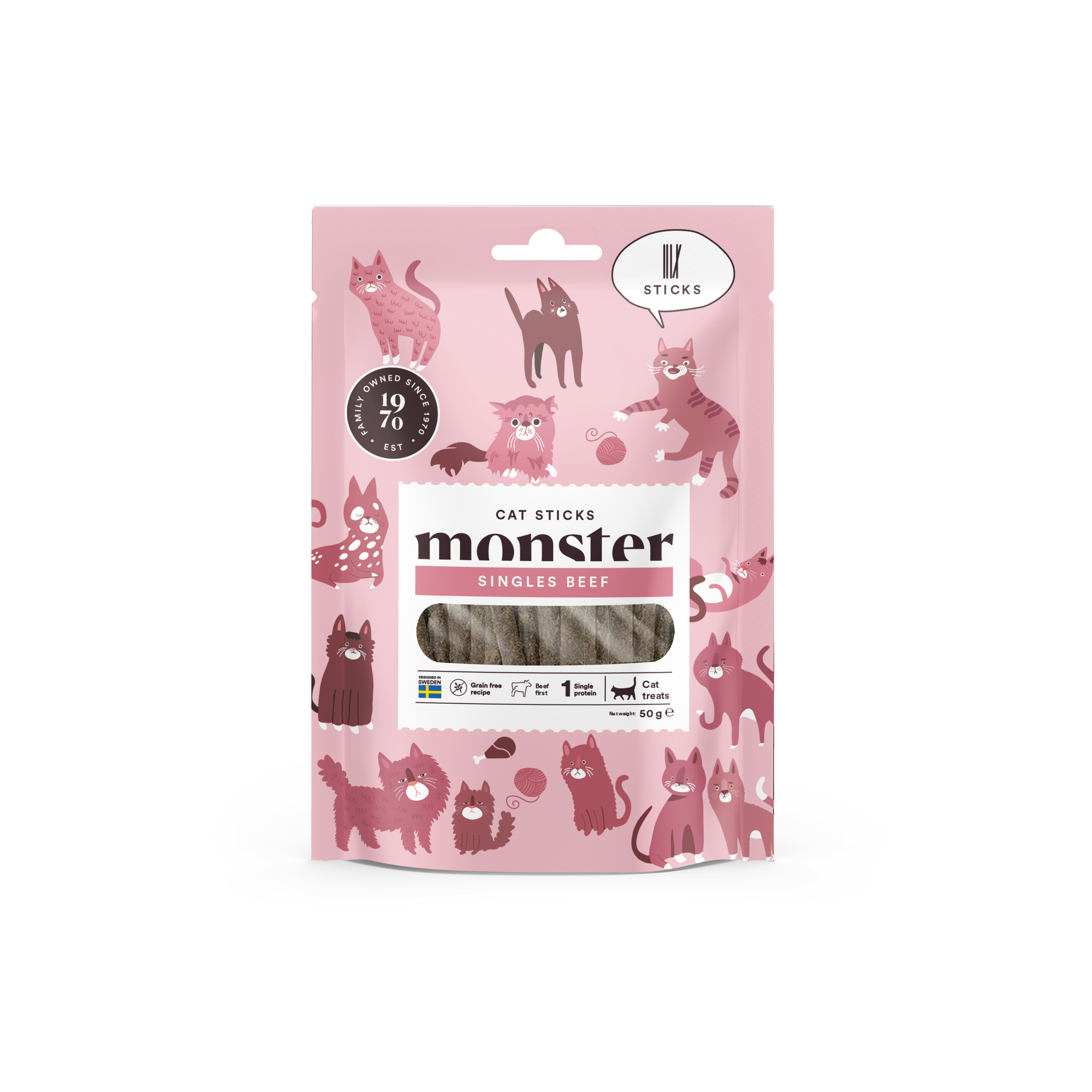 Monster Pet Food - Cat Sticks Beef 50 g - Katt - Kattegodteri & kattegress - Tyggesnacks for katter - ZOO.no