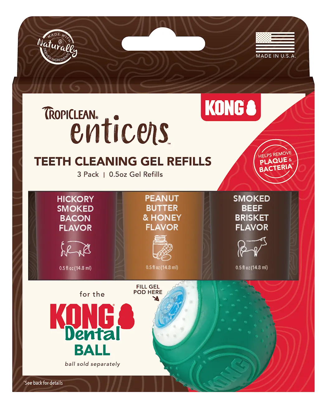 TropiClean Enticers tannrengjøringsgel til KONG Dental Ball 3-pk.