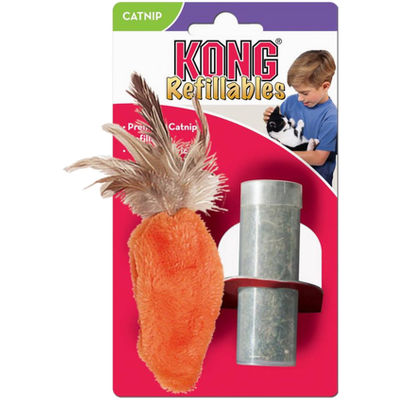 Kong Refillable Catnip Feather Top Carrot Toy Orange 13 cm