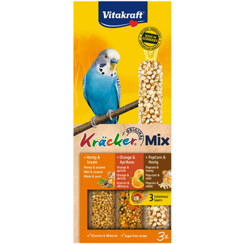 Crackers TrioMix Budgie Honey Popcorn 3-pk. - Fuglegodteri & kräcker - Frøstenger & frøkolber - Vitakraft