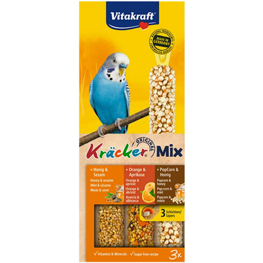 Vitakraft Kräcker TrioMix Budgie Honey Popcorn 3-pack