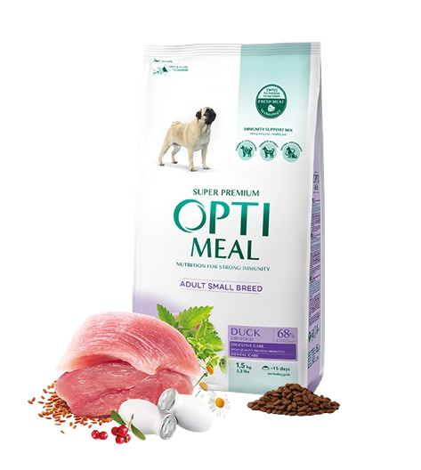 Optimeal - Complete dry pet food for adult dogs of small breeds - duck 1,5 kg - Hund - ZOO.se
