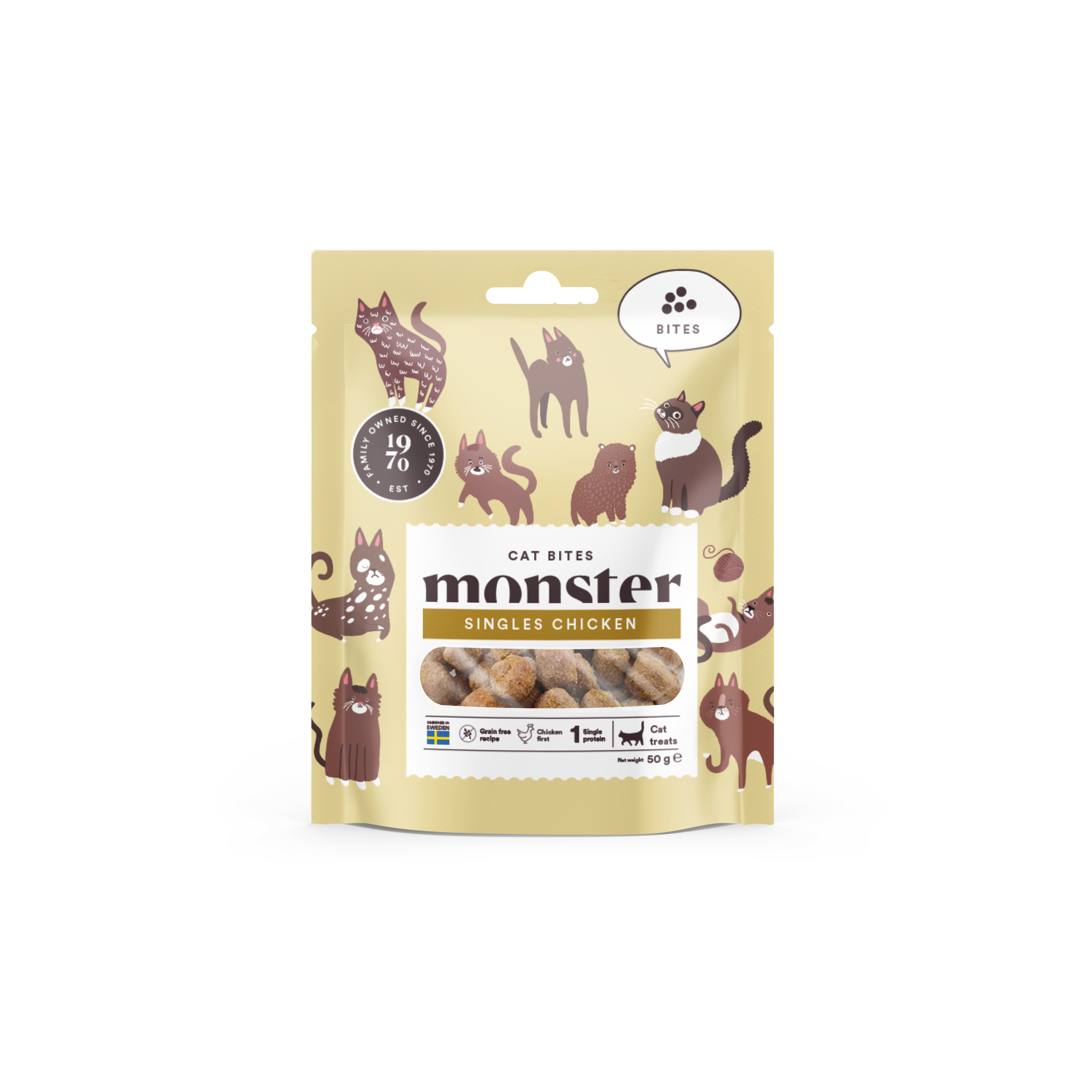 Monster Pet Food - Cat Bites Kylling 50 g - Katt - Kattegodteri & kattegress - Tyggesnacks for katter - ZOO.no