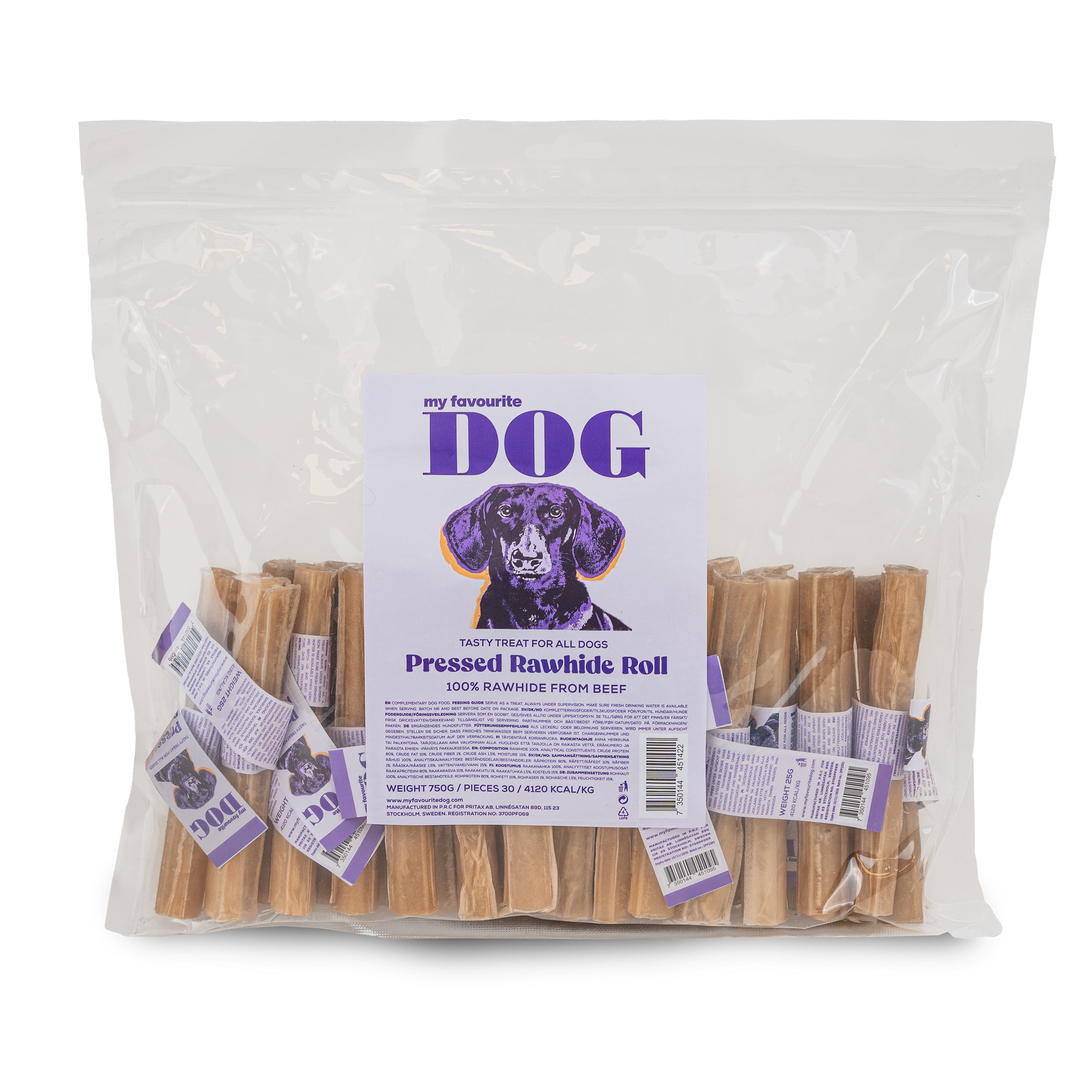 My favourite DOG - Pressed Rawhide chew Roll - Natural 12 cm, 30-pack - Hund - ZOO.se