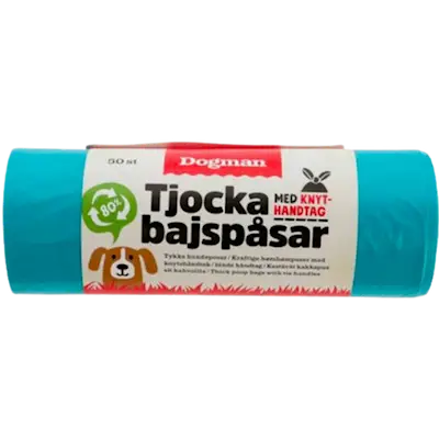 Extra Tjocka Bajspåsar med knythandtag Turquoise 12x50-pack