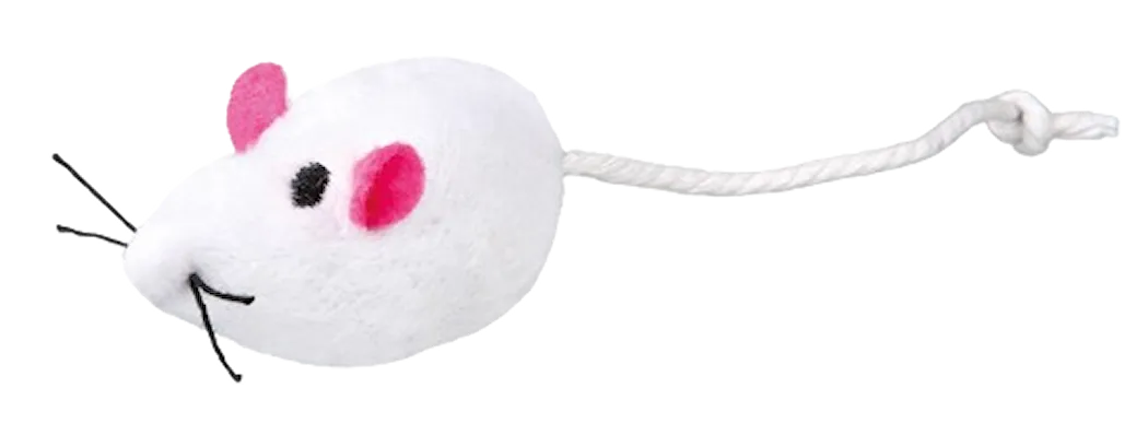 Trixie Plyschmöss med bjällra, 5 cm, 2 st, vit/grå