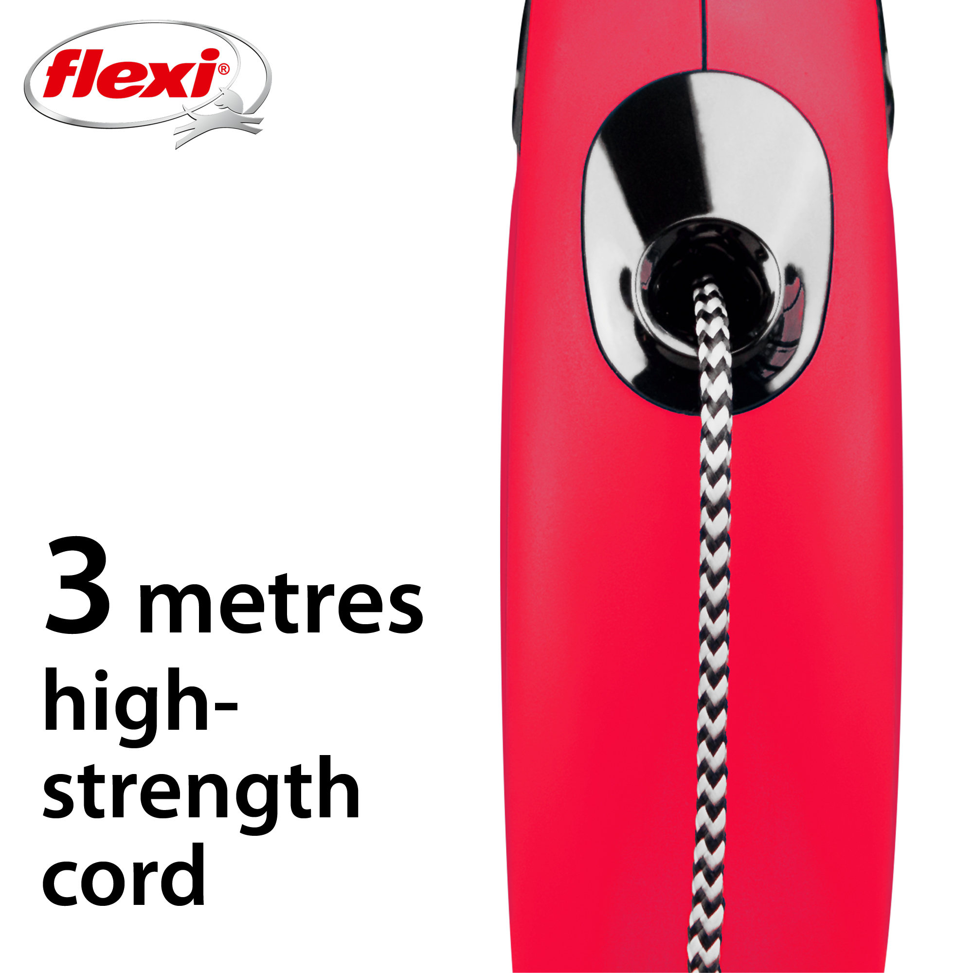 Flexi Rullebånd New Classic Cat Cord, 3m, XS, maks 8 kg, rød | ZOO.no
