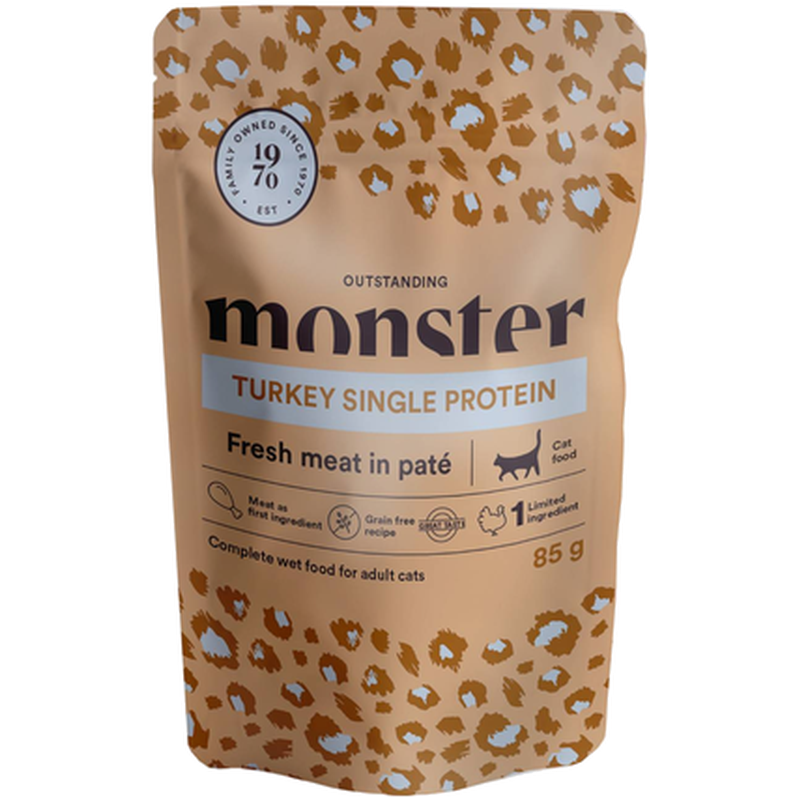 Cat Pouches Adult Turkey 85 g x 8 st - Portionspåsar - Katt - Kattfoder & kattmat - Blötmat & våtfoder till katt - Monster Pet Food - ZOO.se