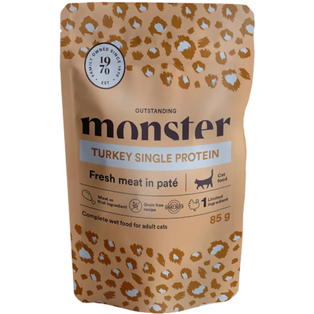 Monster Pet Food Cat Pouches Adult Turkey 85 g x 8 st - Portionspåsar