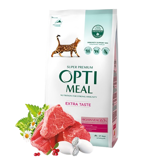 Optimeal - Complete dry pet food for adult cats high in veal 1,5 kg - Katt - ZOO.se