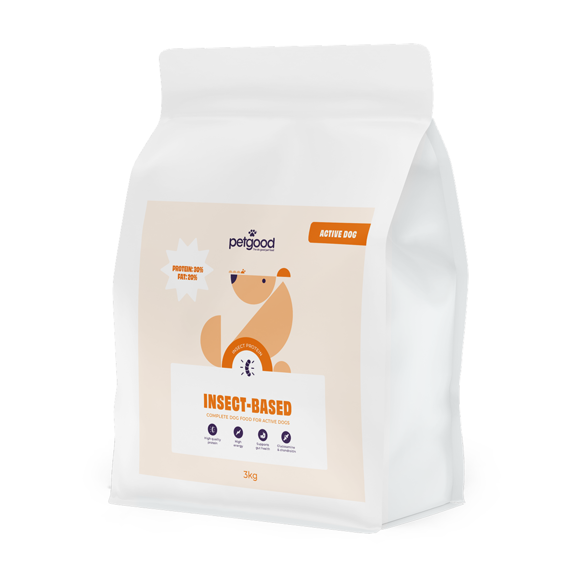Petgood - Insektsbaserat aktivfoder - vuxen hund 3 kg - Hund - Hundmat & hundfoder - ZOO.se