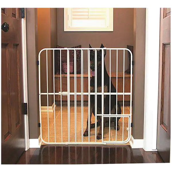 Pet Gate Big Tuffy Expandable With Small Pet Door, L 66-107 cm x K 81 cm - Valkoinen