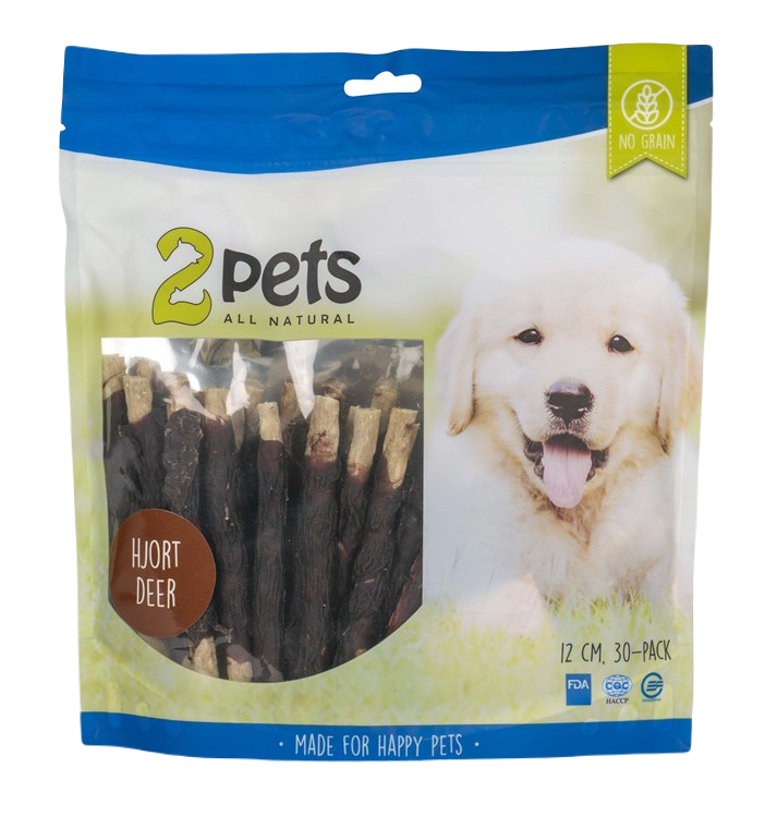 2 pets - Tuggpinne mald hjort 12 cm 30-pack 400g - Hund - Hundgodis - ZOO.se