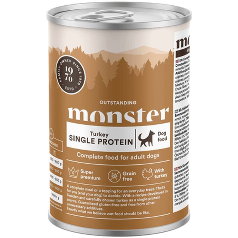 Monster Pet Food - Dog Adult Single Turkey Burk 400 g - Hund - Hundefôr & hundemat - Våtfôr & våtmat - ZOO.no