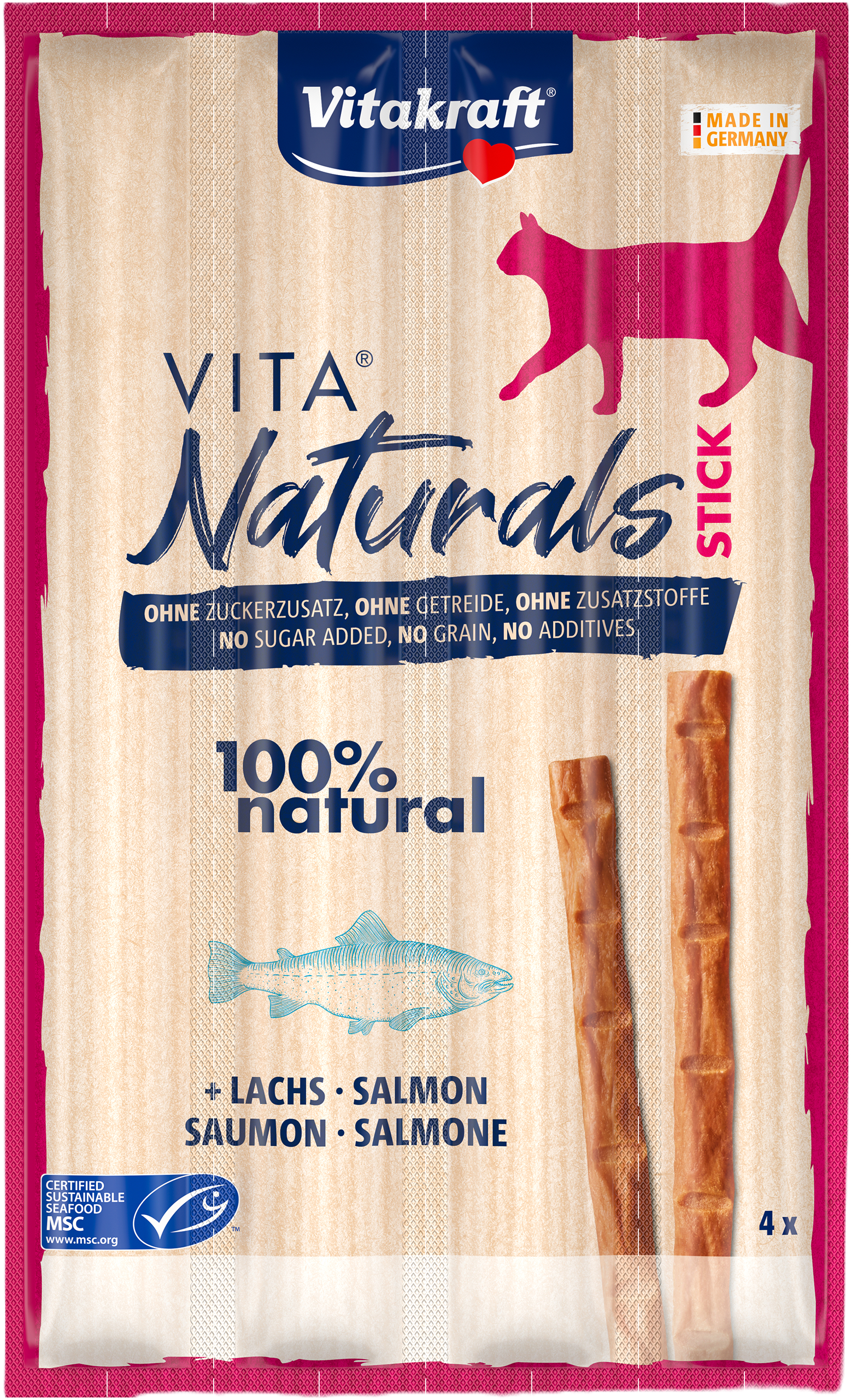 Vitakraft - Vita Naturals Stick Laks Msc katt 4 x 5 g - Katt - Kattegodteri & kattegress - Tyggepinner til katt - ZOO.no