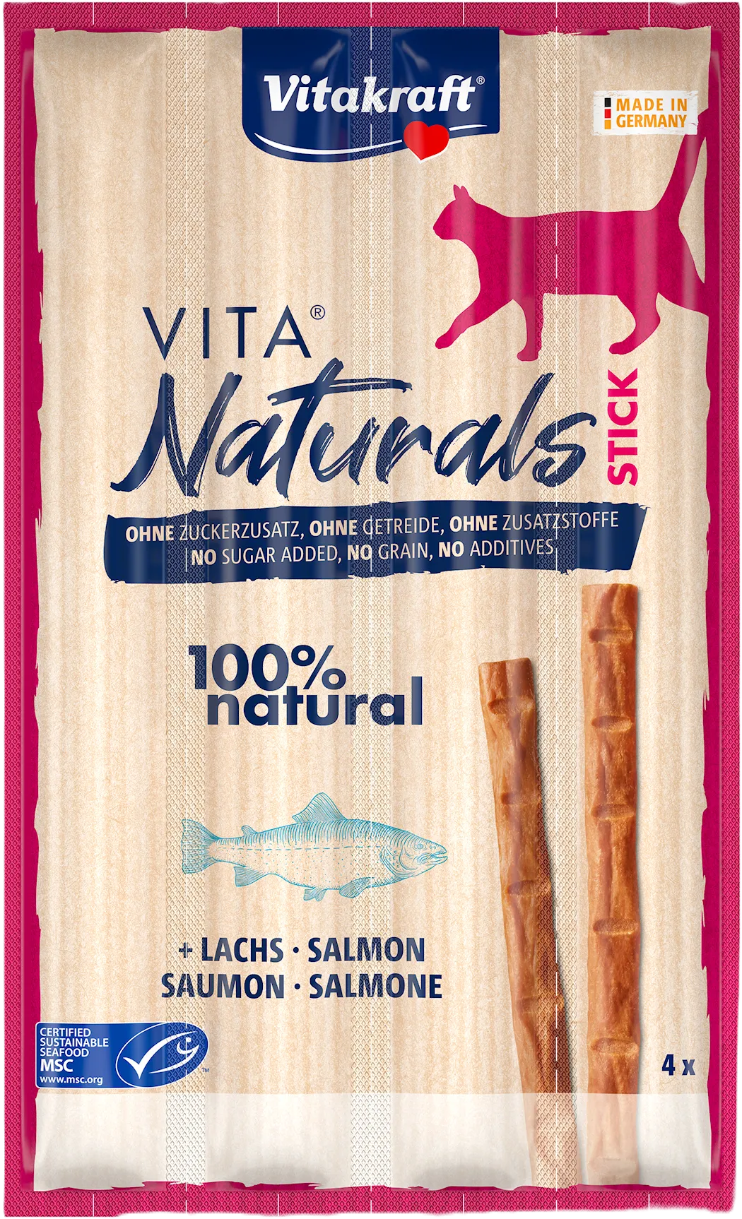 Vitakraft Vita Naturals Stick Lax Msc Katt 4 x 5 g