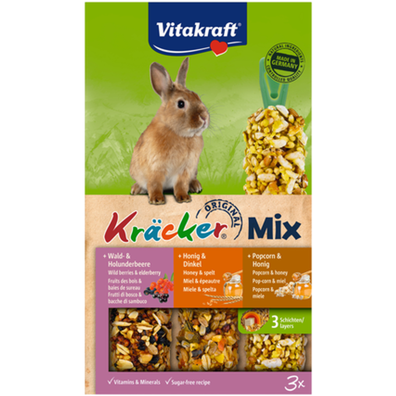 Vitakraft - Kräcker Kanin Bär/Honung/Popcorn 3-pack - Smådjur - Godis & Gnagstänger - ZOO.se