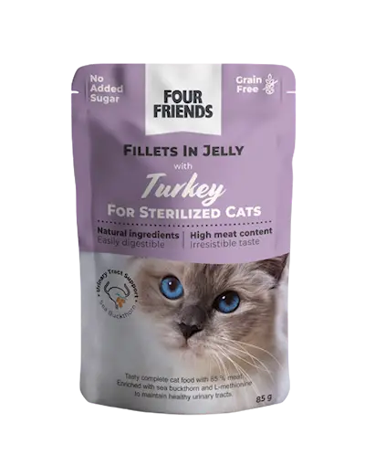 Four Friends Cat Sterilized Turkey - Kalkkunaa hyytelöpussissa 85 gr