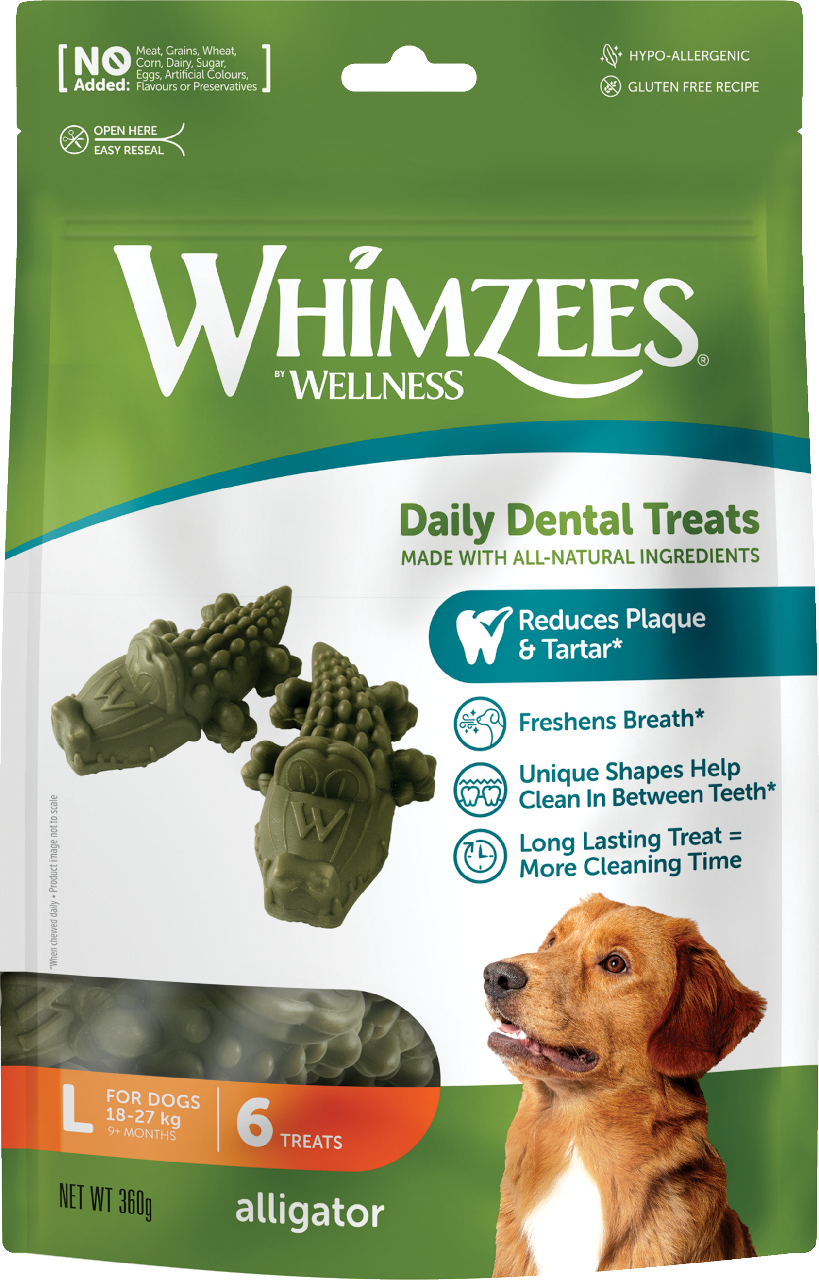 Whimzees - Alligator Veggie Large 6 st - Hund - Hundgodis - Dentaltugg & Tandtugg - ZOO.se