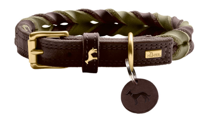 Hunter - Dog Collar Solid Education Duo Cow Leather Dark Brown/Olive Green XS 40cm - Hund - Halsbånd - ZOO.no