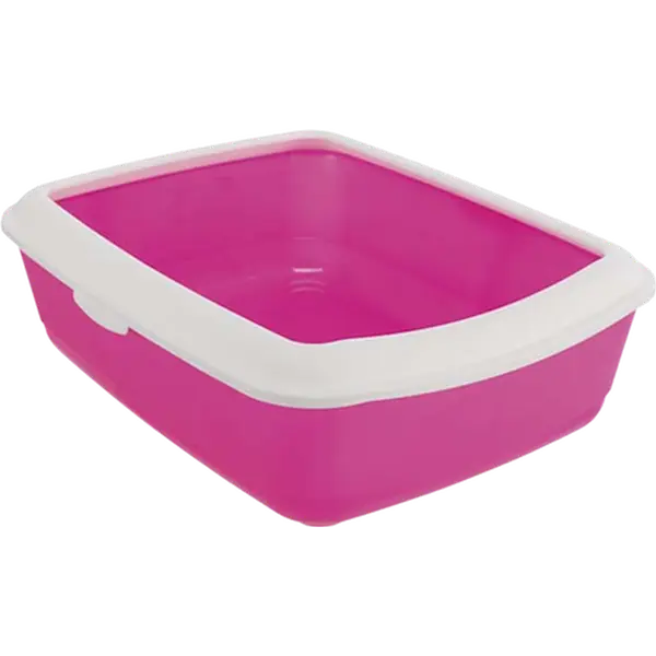 Classic Cat Litter Tray With Rim 37x15x47cm Pink/White