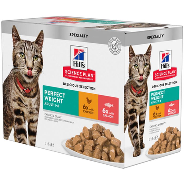 Hills Science Plan - Adult Perfect Weight Chicken Salmon Pouch - Wet Cat Food 12 x 85 g - Pouch - Katt - ZOO.se