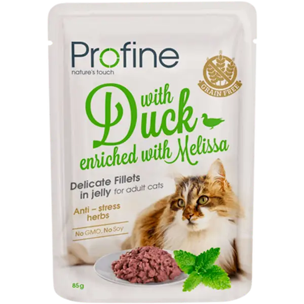 Cat Wet Food Pouches Adult Cat Fillets in Jelly with Duck Enriched with Melissa 85g x 24st