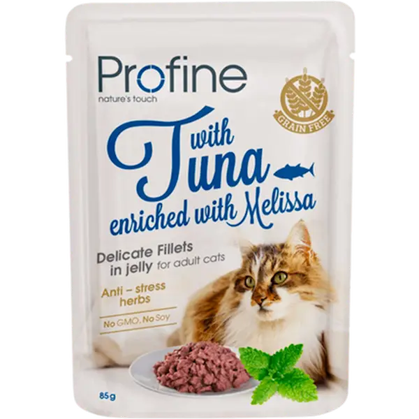 Cat Wet Food Pouches Adult Cat Fillets in Jelly with Tuna Enriched with Melissa 85g x 24st