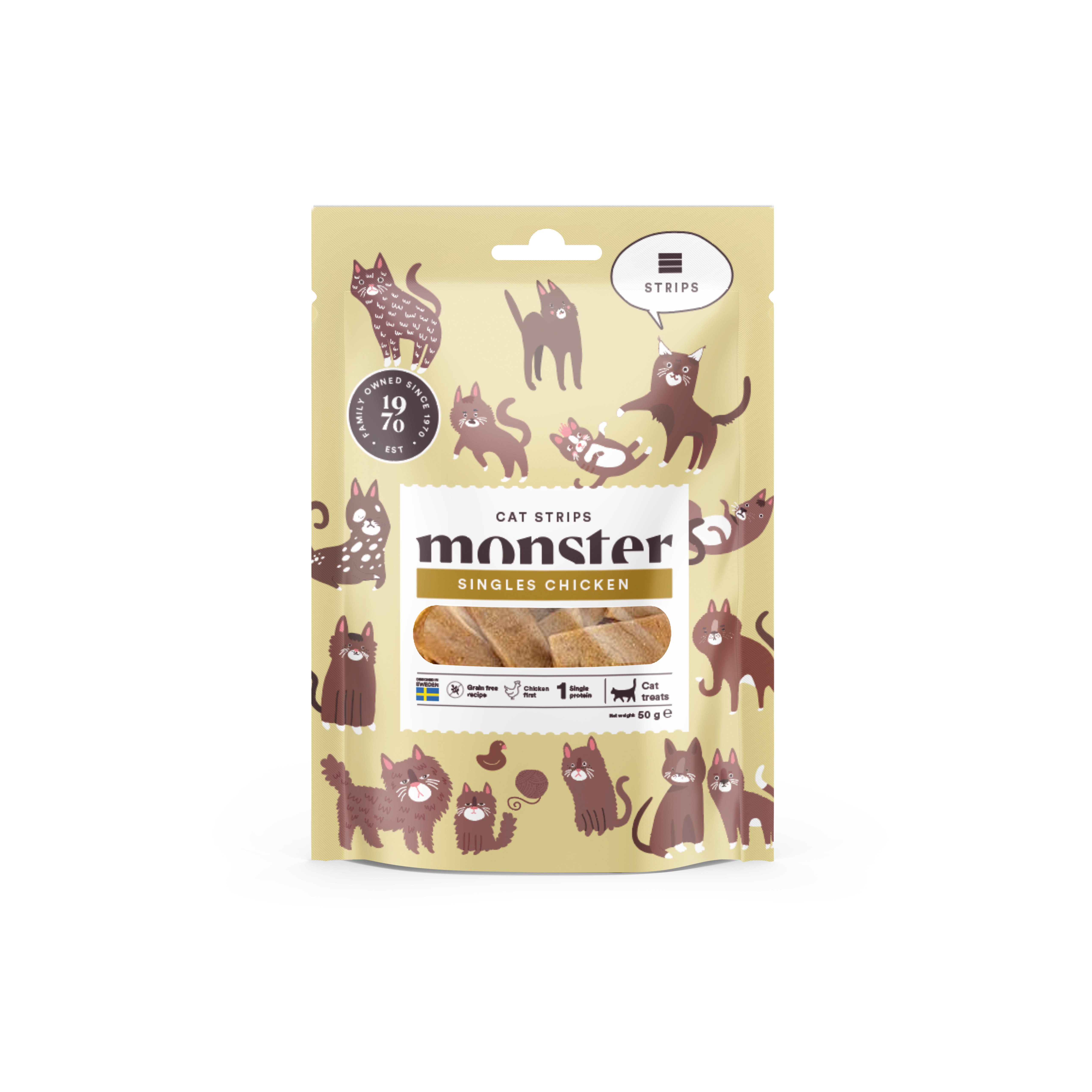 Cat Strips Chicken 50 g - Katt - Kattgodis & Kattgräs - Tuggsnacks För Katter - Monster Pet Food - ZOO.se