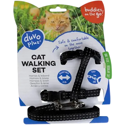 Cat Walking Set Reflect Black - Comfortable harness and lead Kaula