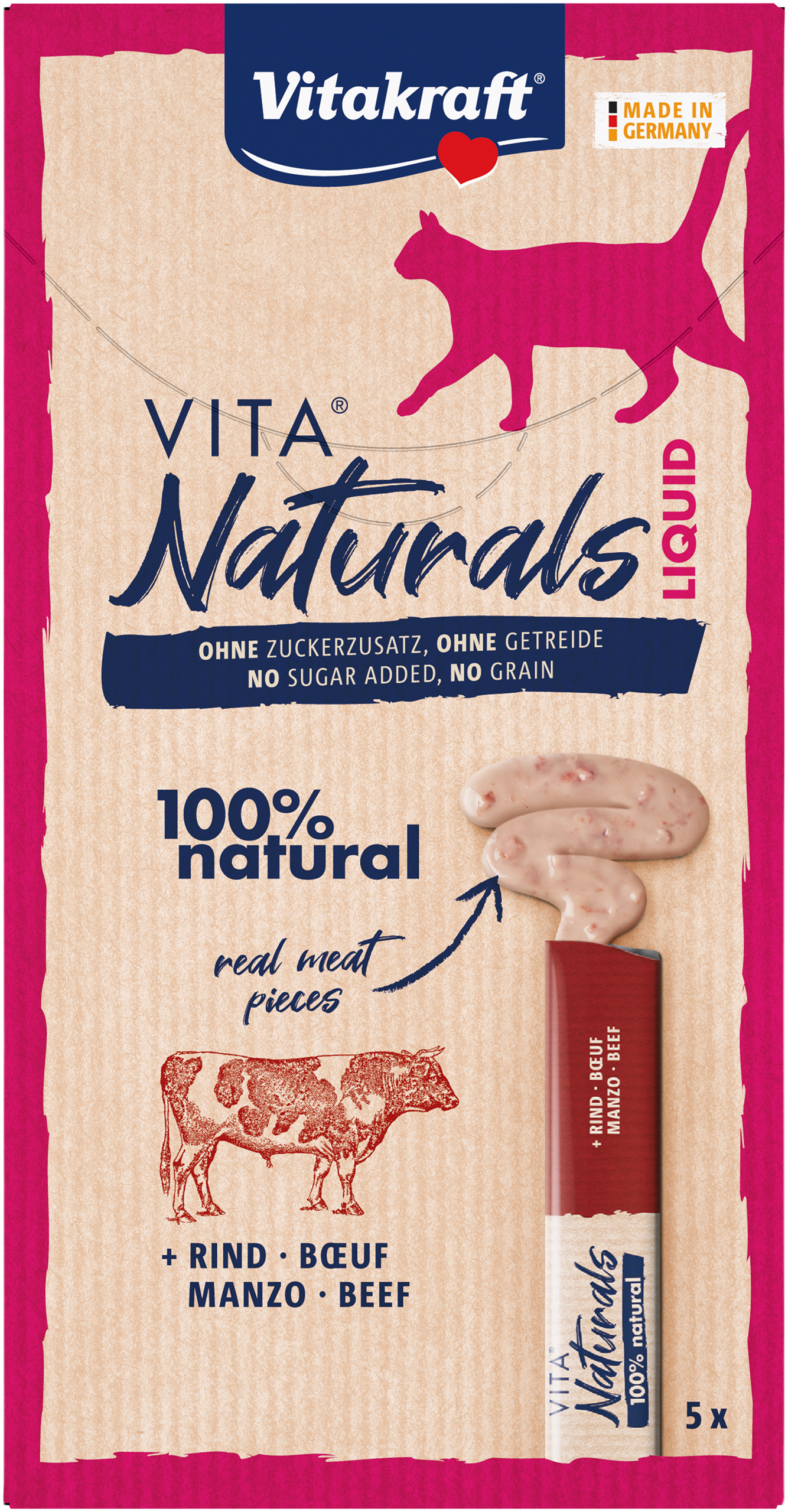 Vitakraft - Vita Naturals - LiquidSnack Biff 5 x 15 g - Katt - Kattegodteri & kattegress - Belønningsgodbiter katt - ZOO.no