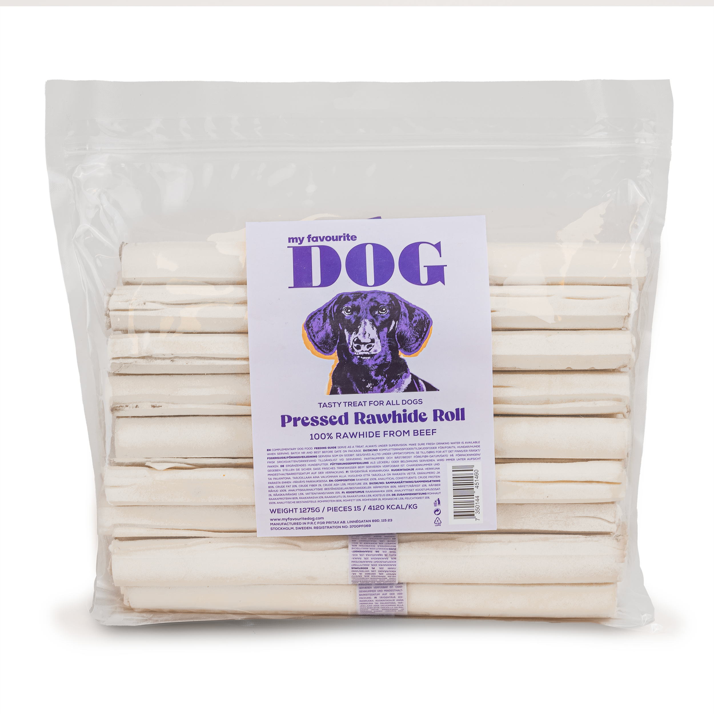 Pressed Rawhide chew Roll 25 cm, 15pack