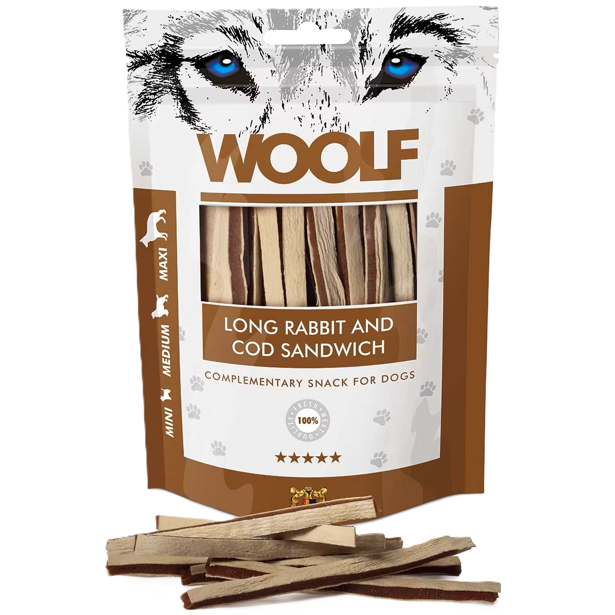 WOOLF Long Rabbit and Cod Sandwich 100g | Tinybuddy