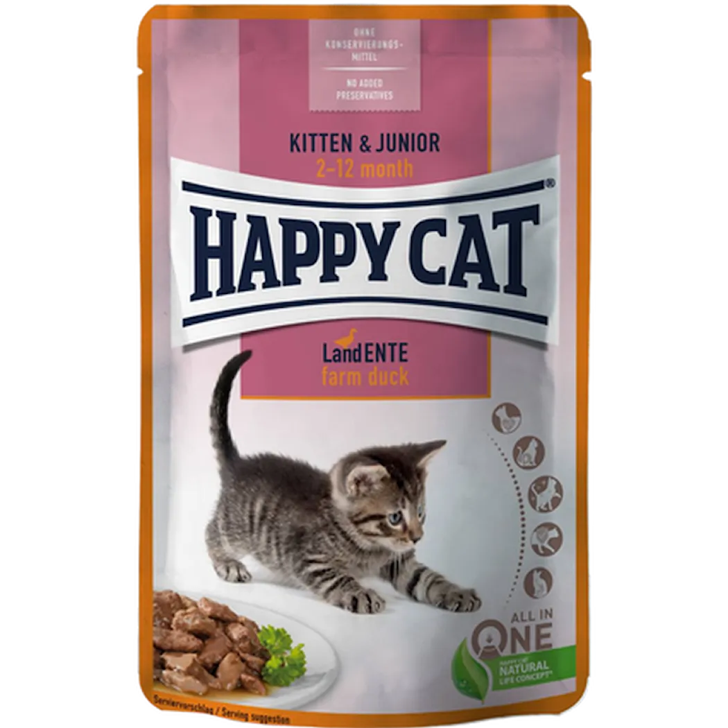 Happy Cat Pouch Kitten/Junior Duck In Sauce Pink 85 g