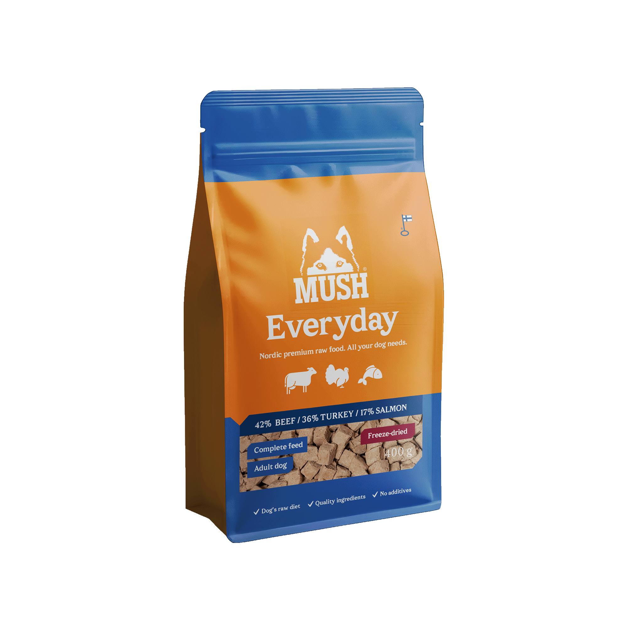 Mush Everyday Frystorkat Blå Nöt, Kalkon, Lax 400 g - Hund - Hundmat & hundfoder - Torrfoder för hund - Mush - ZOO.se