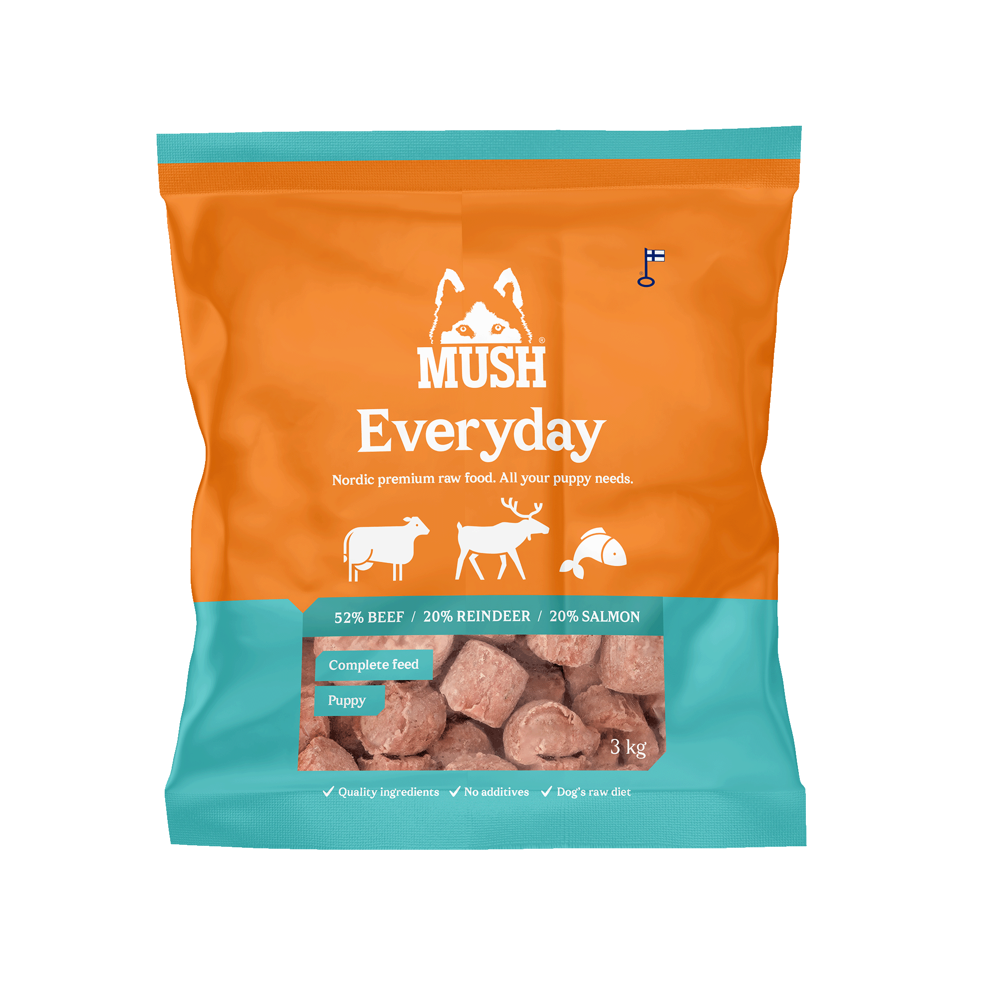 Mush Vaisto Puppy Nöt-Ren-Lax Isblå 3 kg - Köttbullar