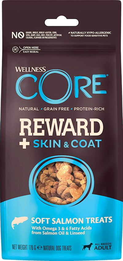 Preview of Core Petfood Reward+ Treats Salmon Skin & Coat 170g