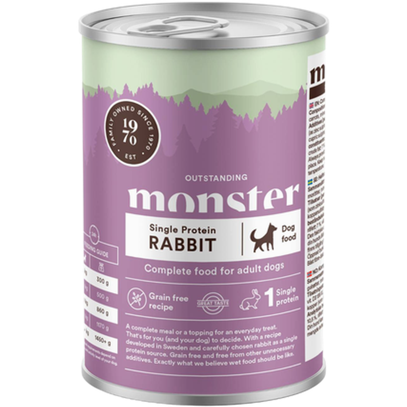 Monster Pet Food - Dog Adult Single Rabbit Burk 400 g - Hund - Hundefôr & hundemat - Våtfôr & våtmat - ZOO.no