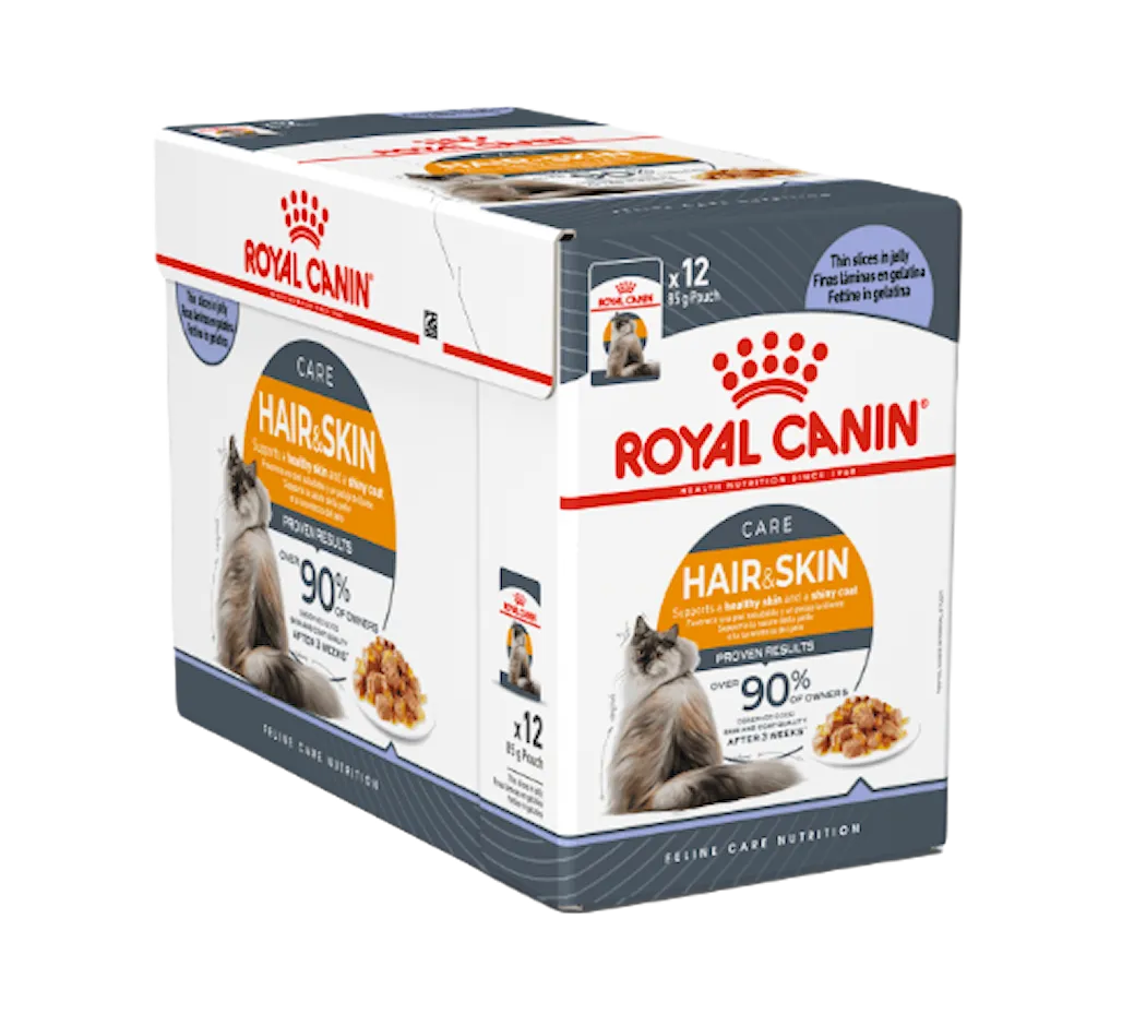 Royal Canin Feline Wet Hair & Skin Care Jelly 85 g x 12 stk - porsjonsposer