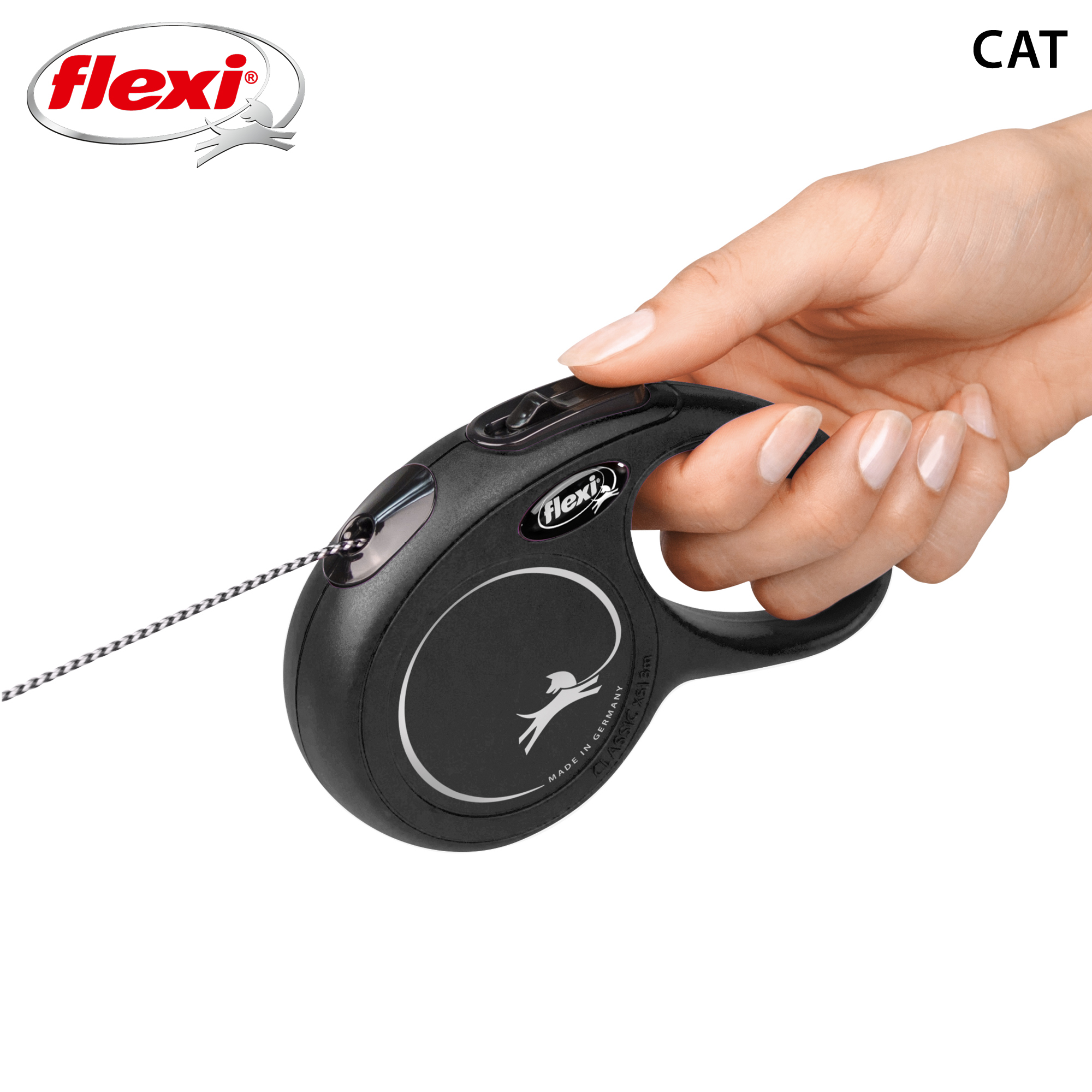 Flexi Rullebånd New Classic Cat Cord 3m, XS, maks 8 kg, Svart | ZOO.no