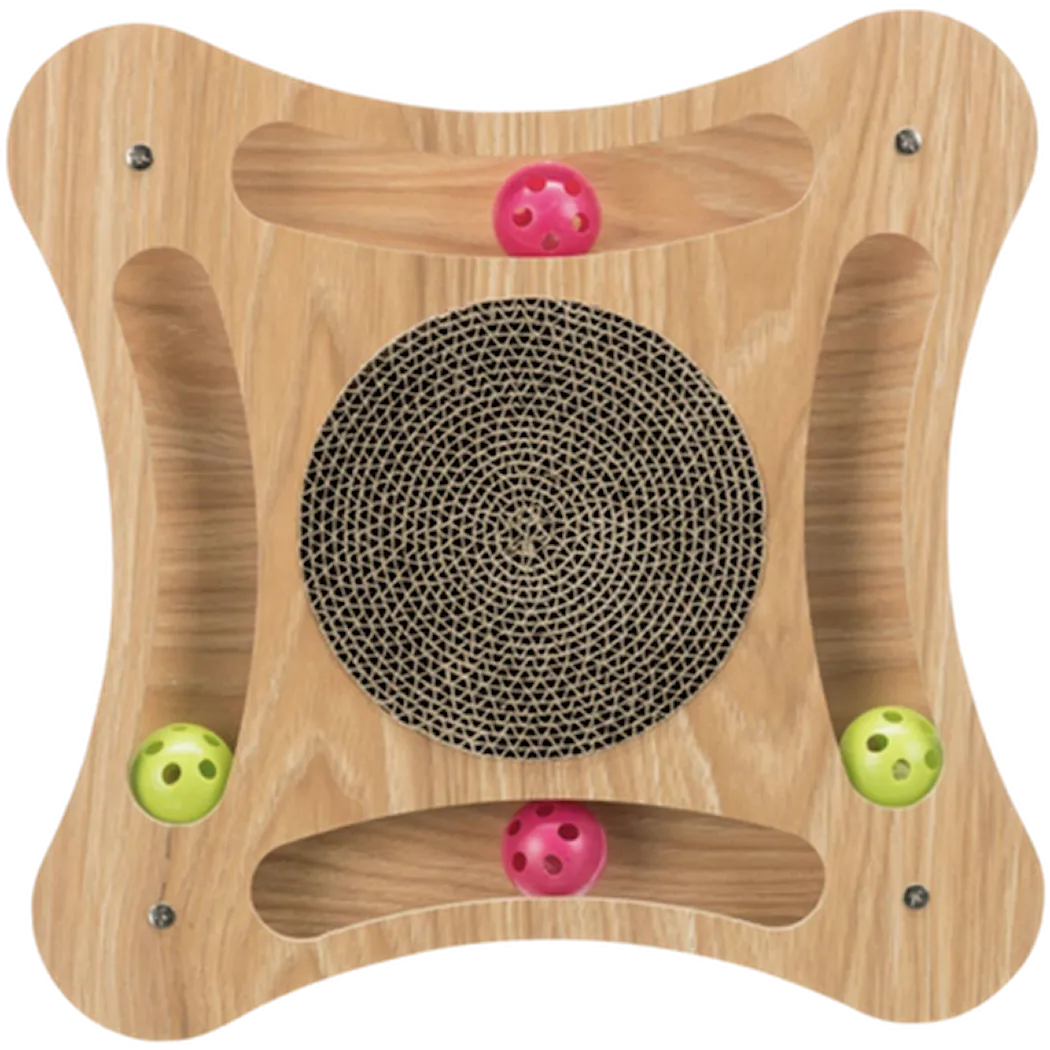 Cat Scratching Cardboard Round With Wooden Frame - Cat Game With Toys 35 x 4 x 35 cm