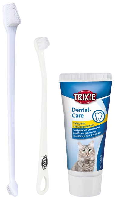 Trixie - Tandvårds set till katt, 2 borstar + tandkräm m ostsmak - Katt - ZOO.se