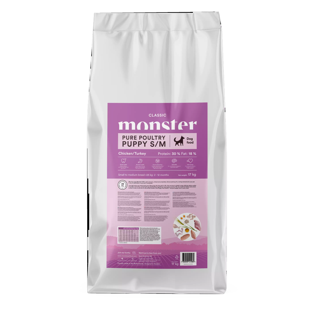 Monster Classic Dog S/M Puppy Poultry Torrfoder till Valp - 17kg