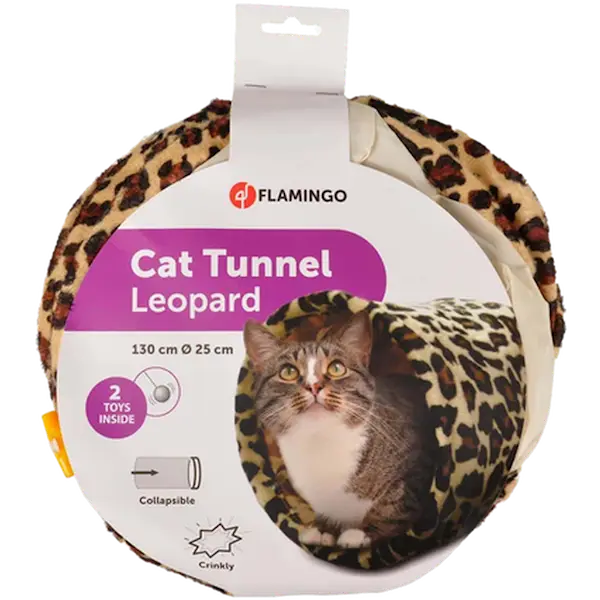 Kattetunnel med leopardmønster 90 cm