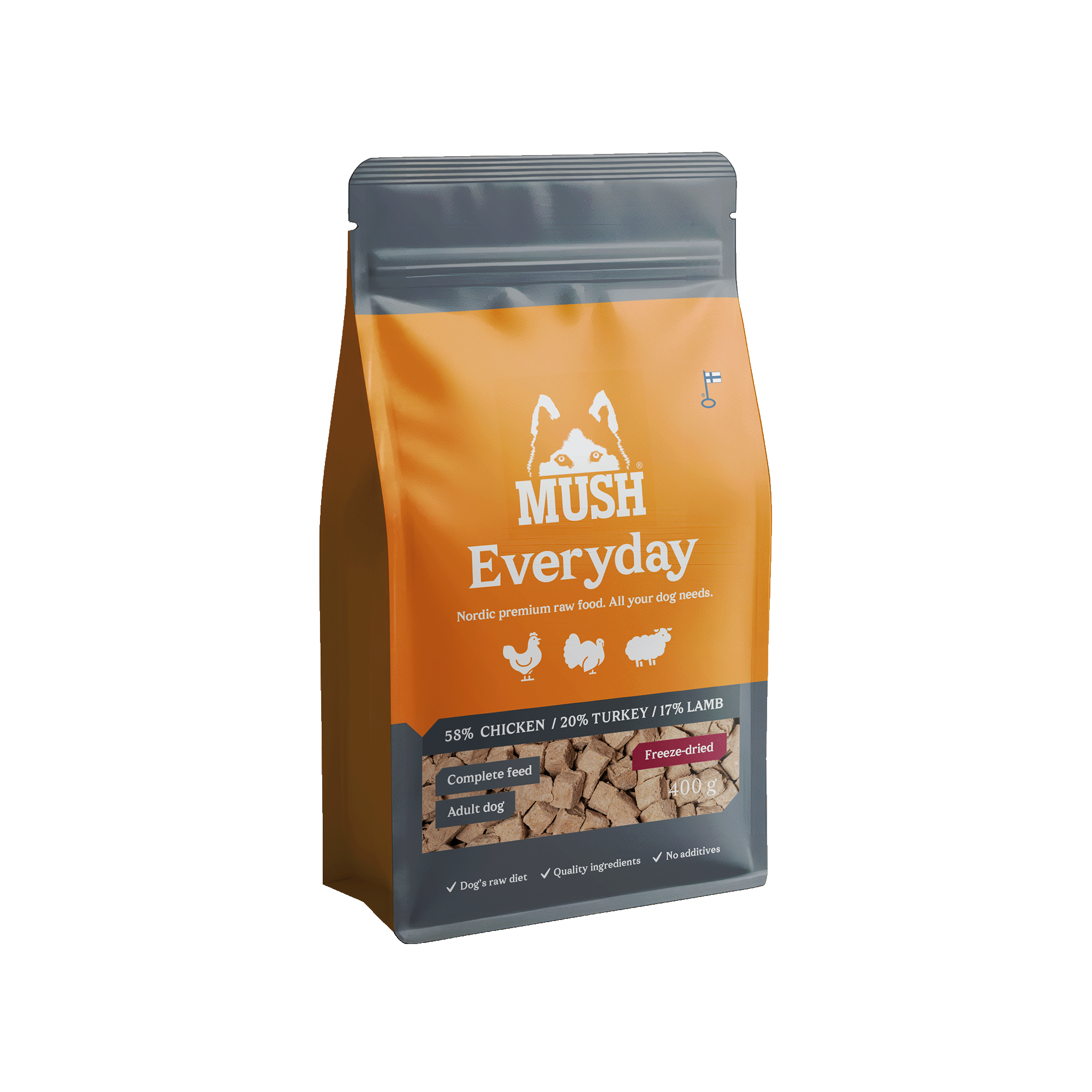 Mush Everyday Frystorkat Grå Kyckling, Kalkon, Lamm 400 g - Hund - Hundmat & hundfoder - Torrfoder för hund - Mush - ZOO.se